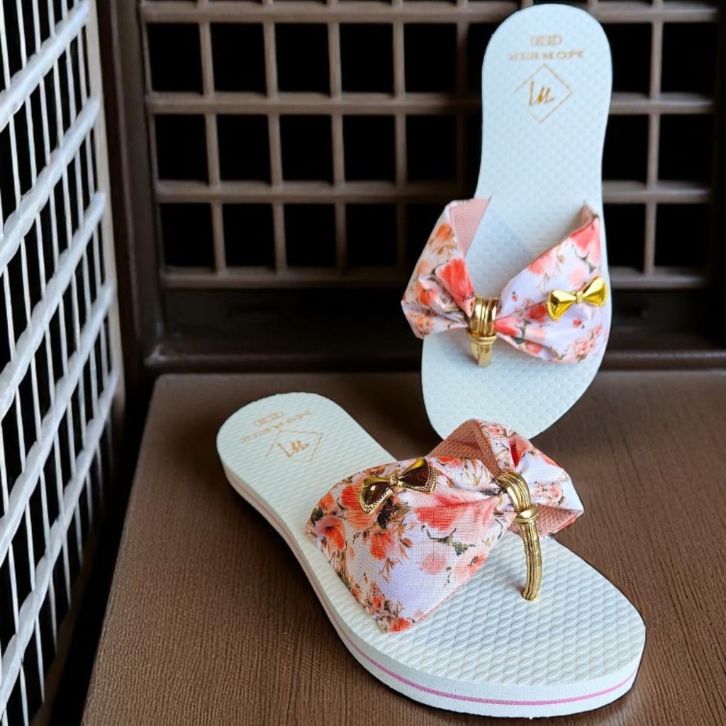 Chinelo Sandália Feminina Laço Pano Tecido Estampado Rasteirinha Floral
