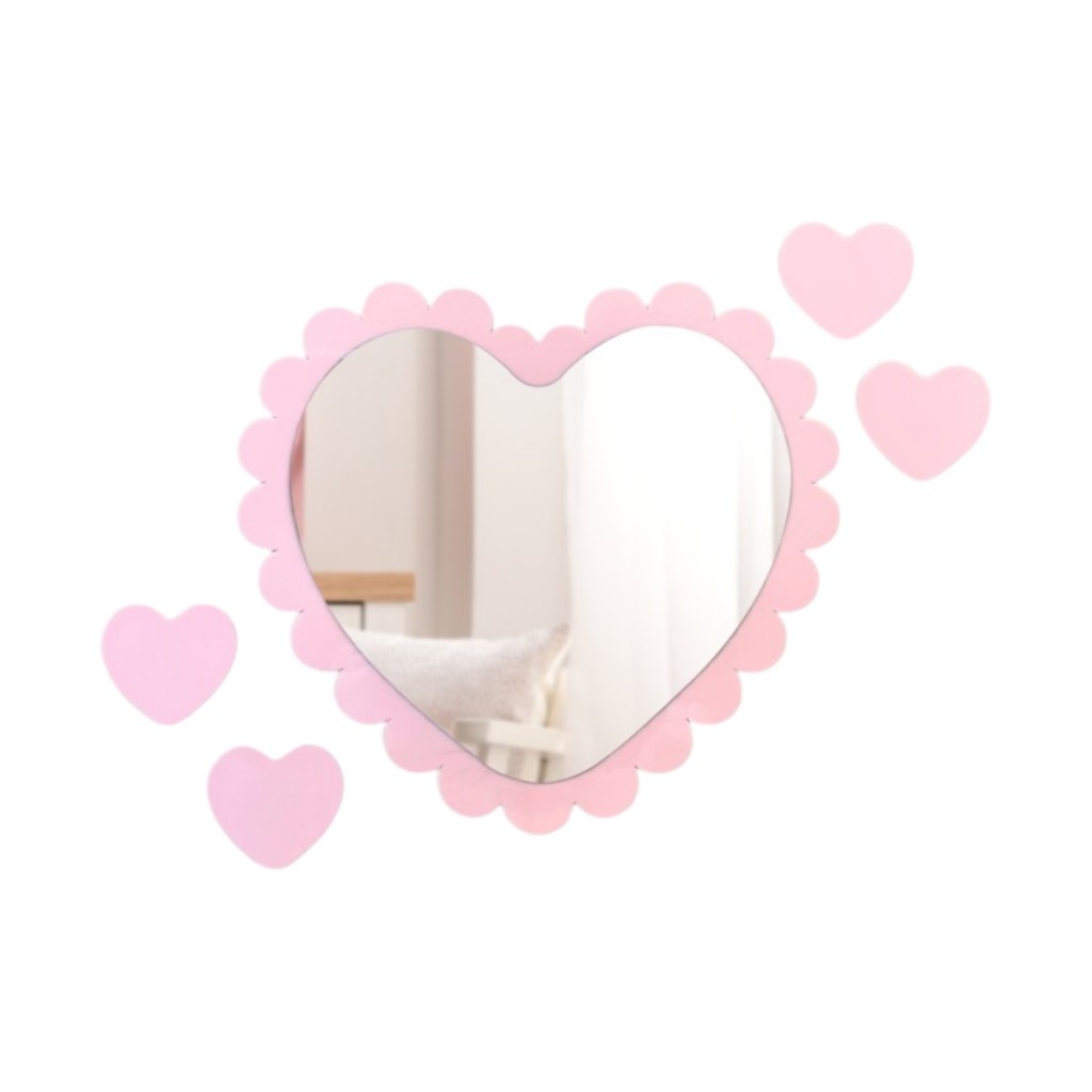 Espelho Decorativo Acrílico Quarto Infantil Menina Penteadeira Maquiagem Mini Camarim Coração Babado