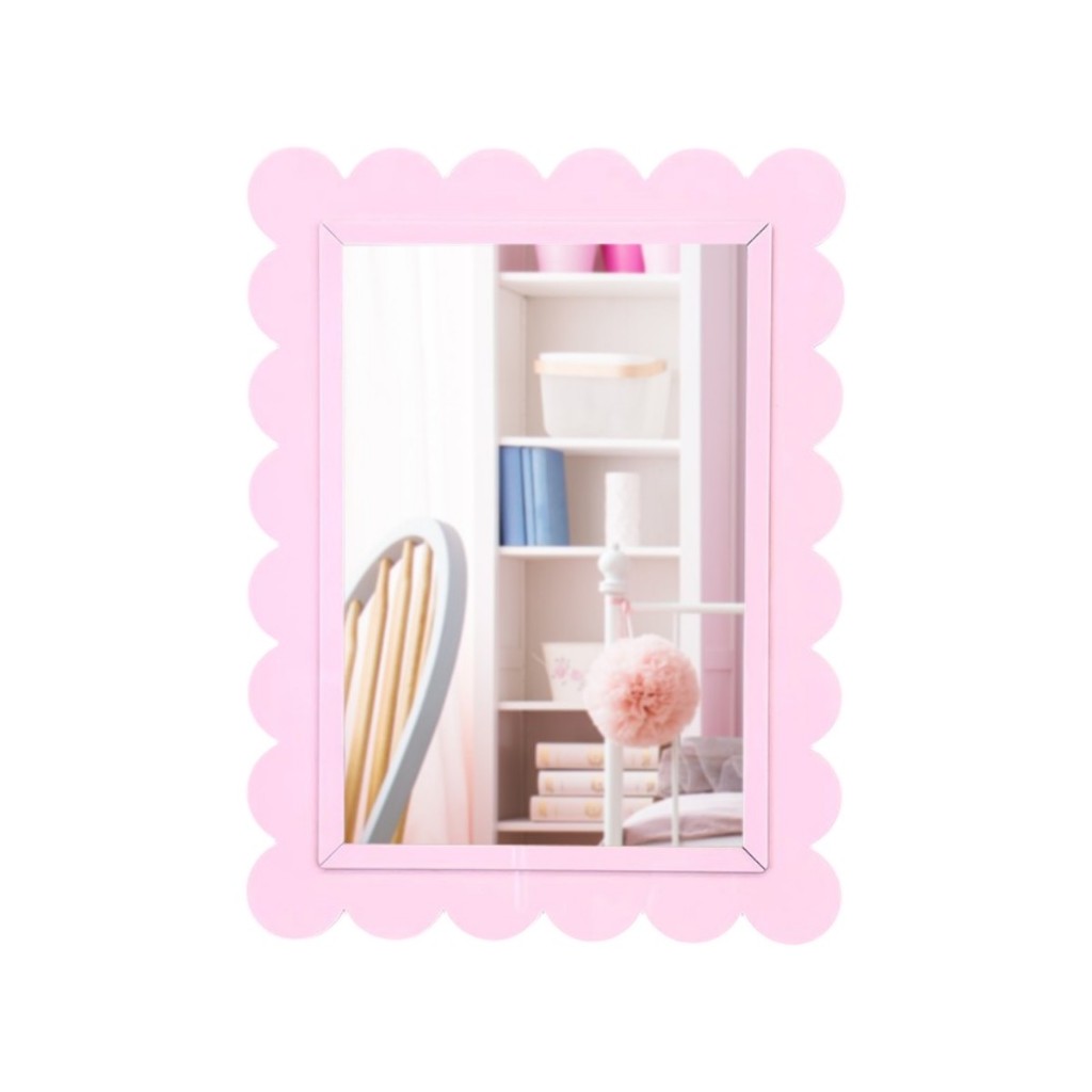 Espelho Decorativo Acrílico Infantil Quarto Menina Penteadeira Maquiagem Camarim Retangular Babado