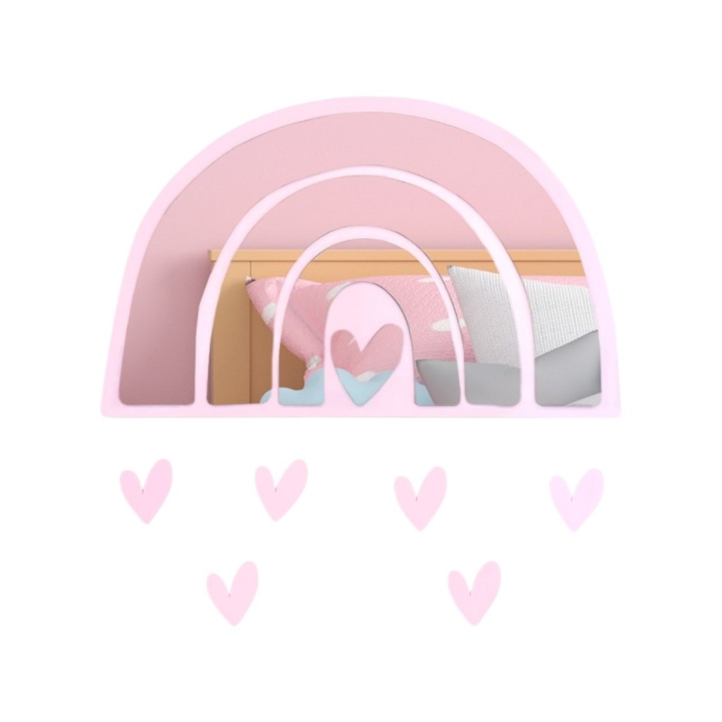 Espelho Decorativo Acrílico Infantil Quarto Menina Penteadeira Maquiagem Mini Camarim Arco Iris