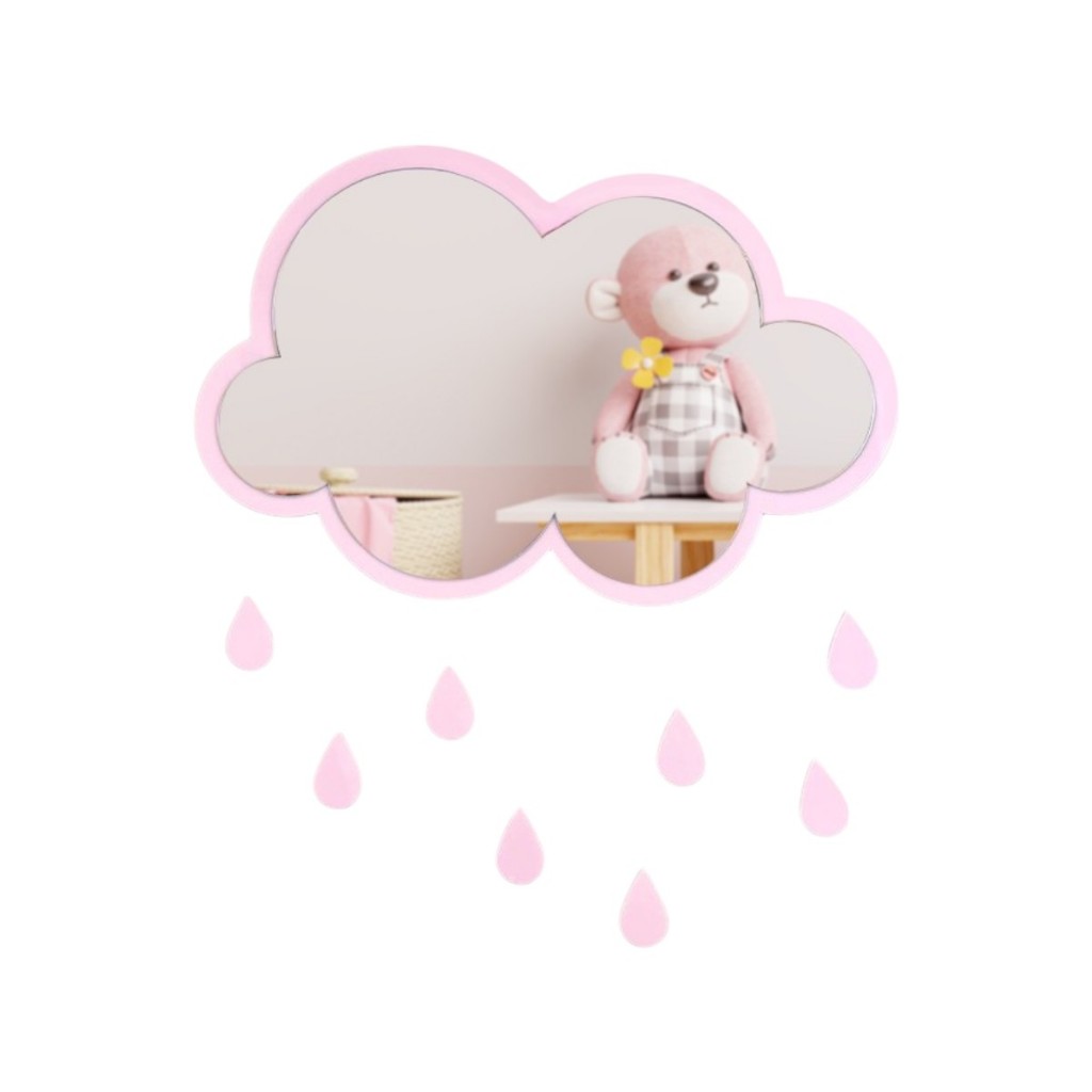 Espelho Decorativo Quarto Menina Acrílico Infantil Penteadeira Maquiagem Mini Camarim Nuvem Rosa