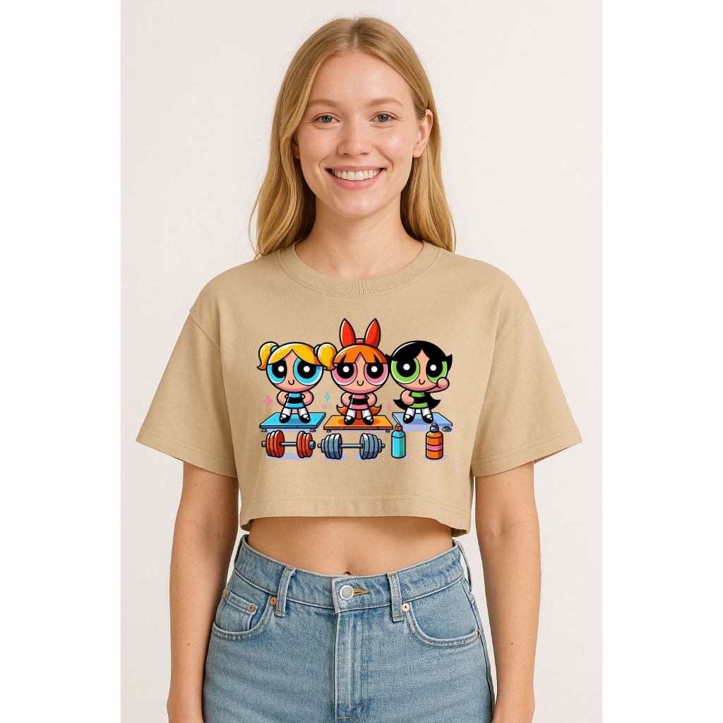 Blusa cropped personalizada As Meninas Superpoderosas manga curta feito em algodão estampada