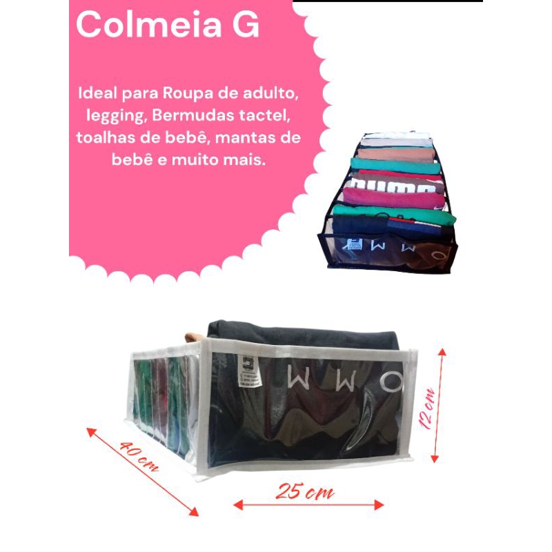 KIT 10 COLMEIAS ORGANIZADORA "G" Organize Gavetas, Guarda Roupas e Closet.