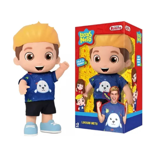 Boneco Lucas Neto Youtuber Infantil Aventureiro Azul fala 14 Frases Original