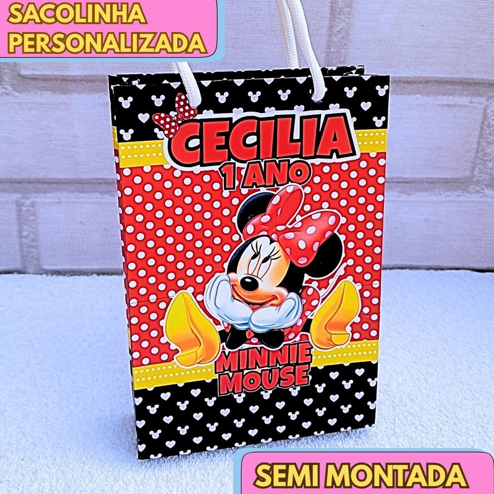 20 Sacolinha Personalizada MINNIE - JÁ VAI MONTADA lembrancinha aniversário