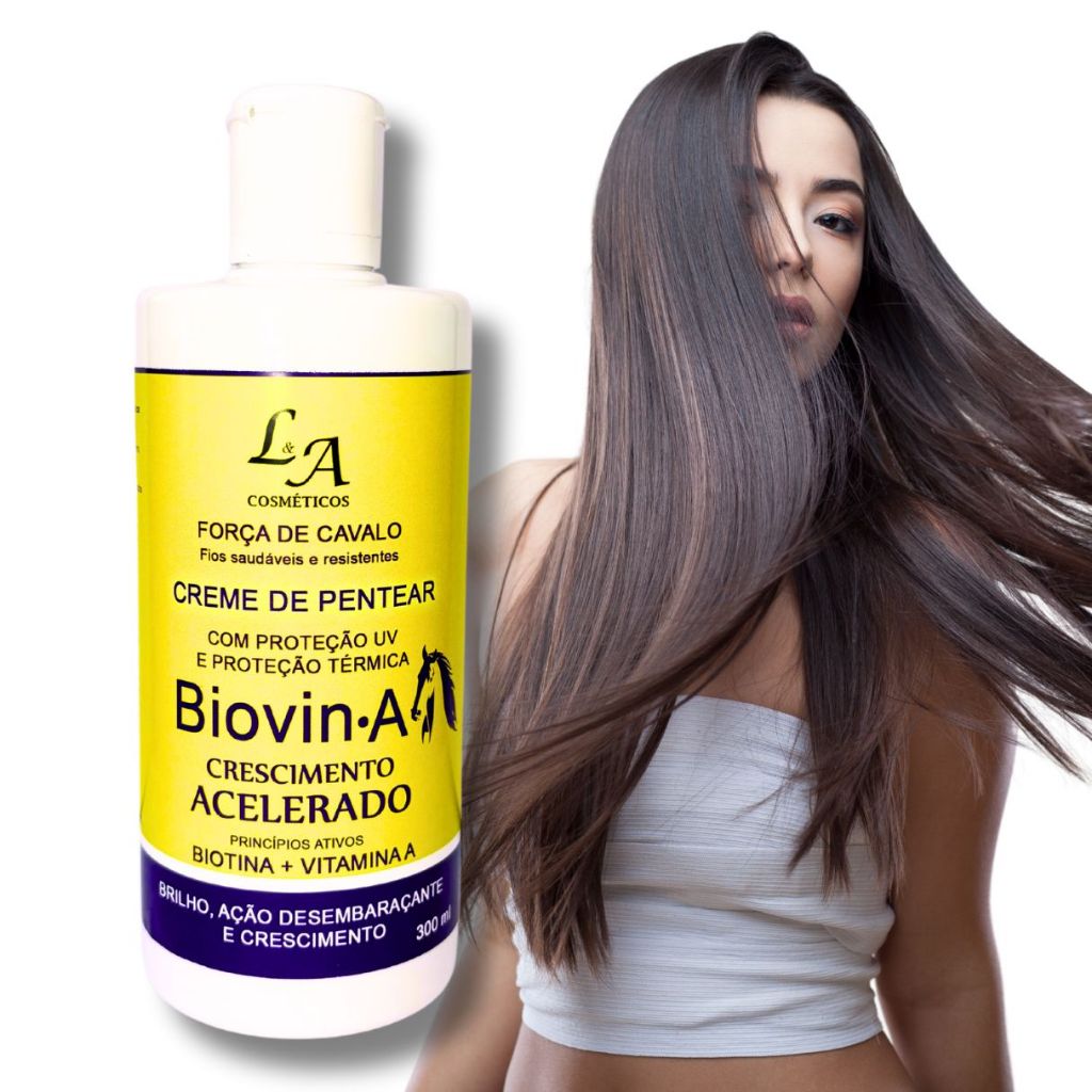 Creme de Pentear Crescimento Acelerado Biovin-A com Vitamina A e Biotina - LA Cosmeticos 300g em Oferta na Shopee