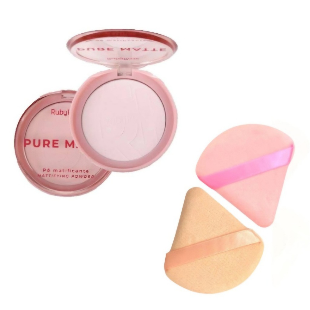Pó Matificante Pure Matte By Ruby Rose Linha Rosa + 2 Esponjas Triângulo em Oferta na Shopee