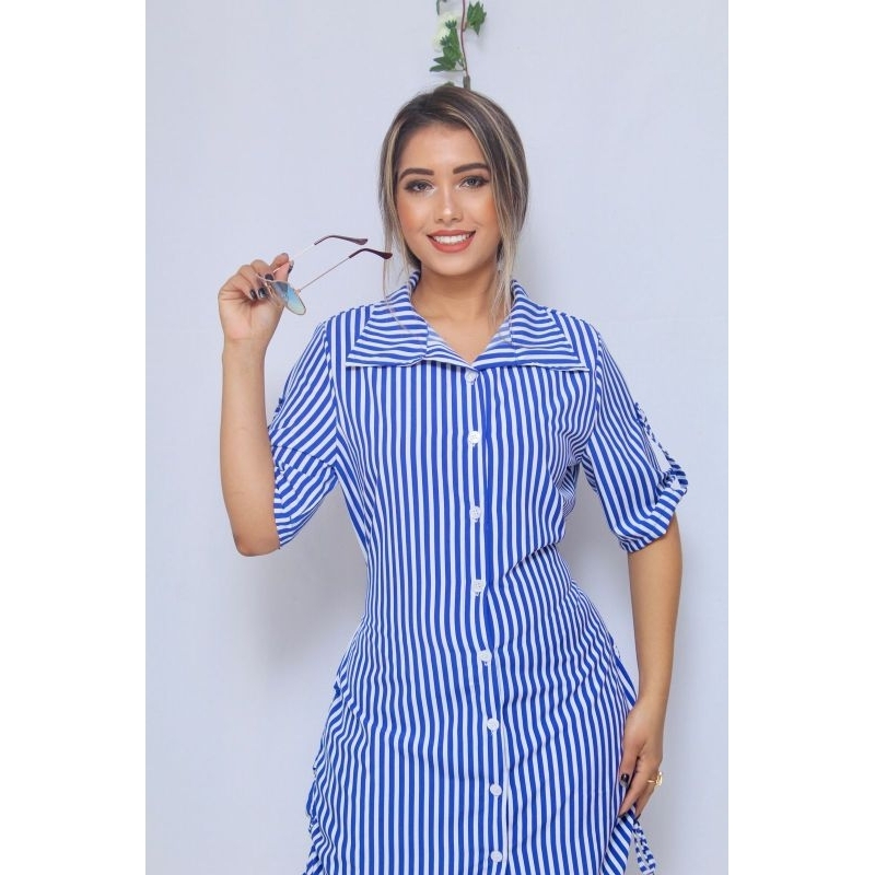Vestido shamise femenino listado no tecido crepe8 em Oferta na Shopee