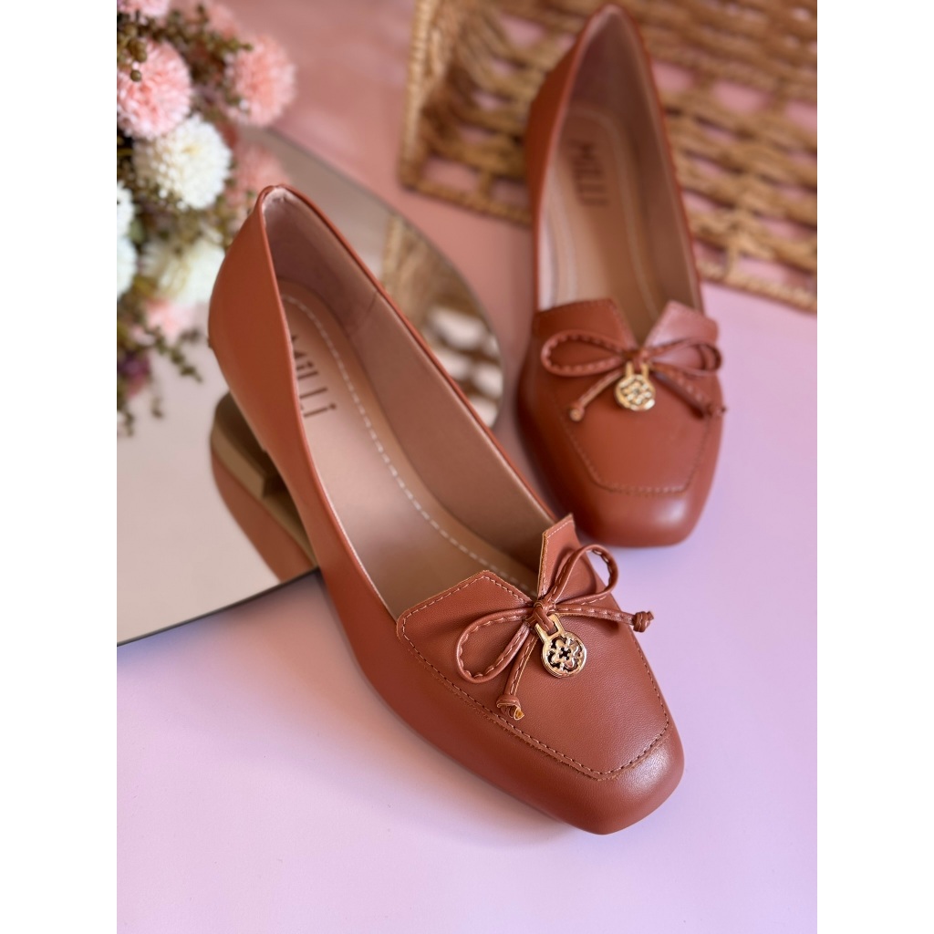 Sapatilha Feminina Milli Bico Quadrado Medalha com Laço Social Elegante Delicada Moderna em Oferta na Shopee