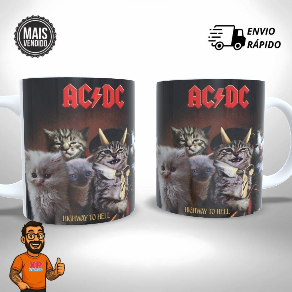 Caneca Cerâmica Personalizada Banda Rock Gatinhos ACDC - Presente Único e Criativo