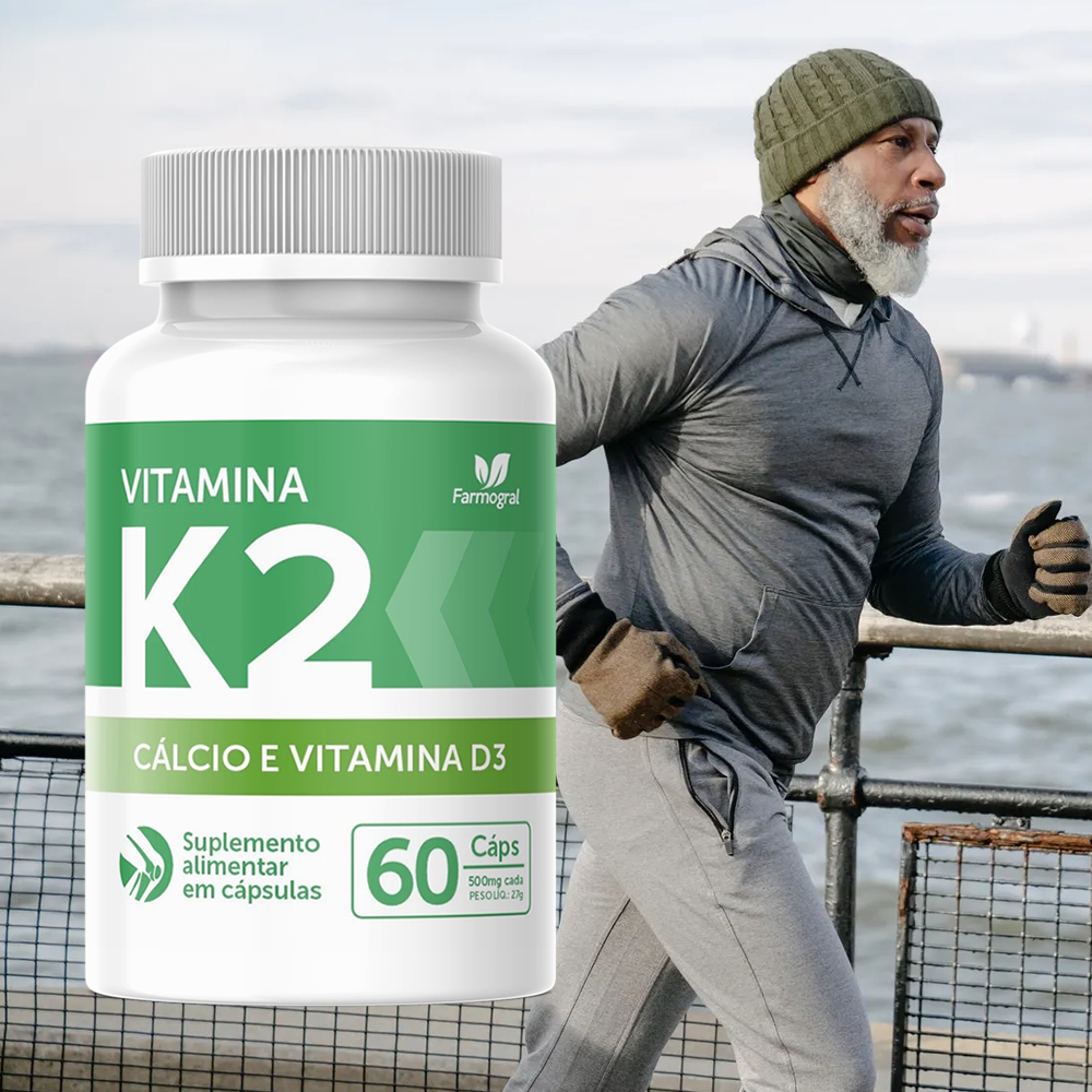 Vitamina K2 Mk7  + Cálcio + Vitamina D3 - 60 Caps - Envio Imediato