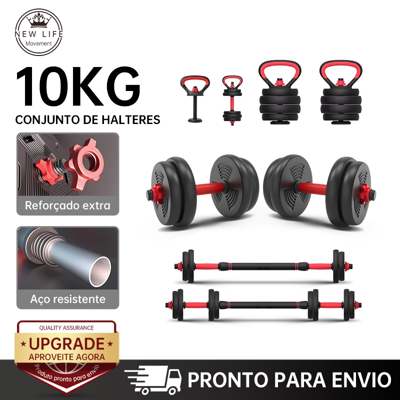 Kit Halteres Barra Kettlebell 6 em 1 Peso Musculação treino em casa 10kg em Oferta na Shopee