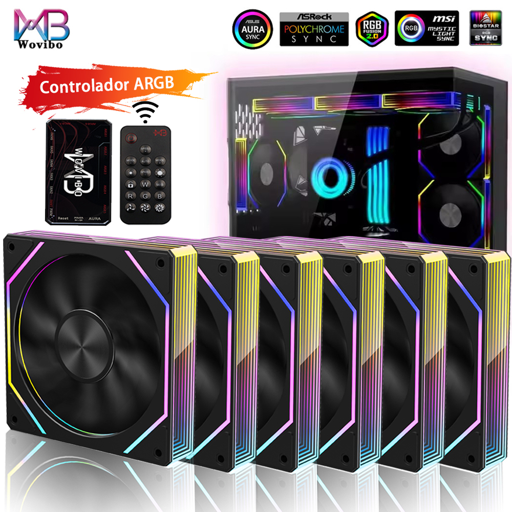 Wovibo PC Computer Cooling Fan 120mm ARGB Infinity Mirror PWM 4Pin 5V Branco Preto 12cm Fans Sync