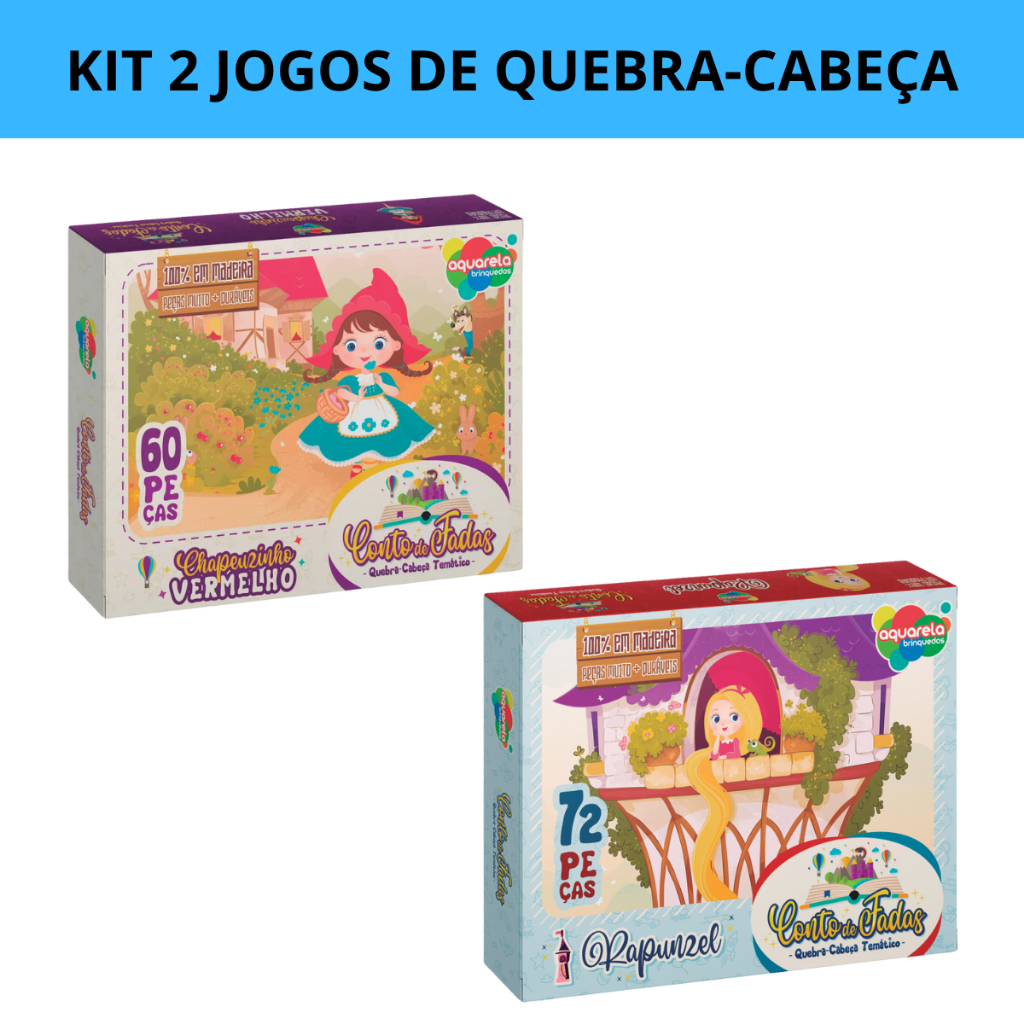 Kit 2 Jogos de Quebra-Cabeça - Rapunzel, Chapeuzinho Vermelho