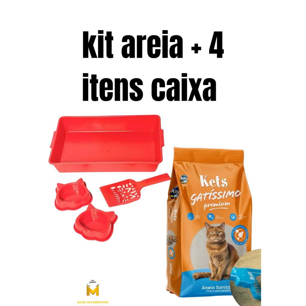 Kit Areia Gatissimo Sem Perfume 4Kg + Caixa de Areia para gatos + comedouro + bebedouro + pazinha