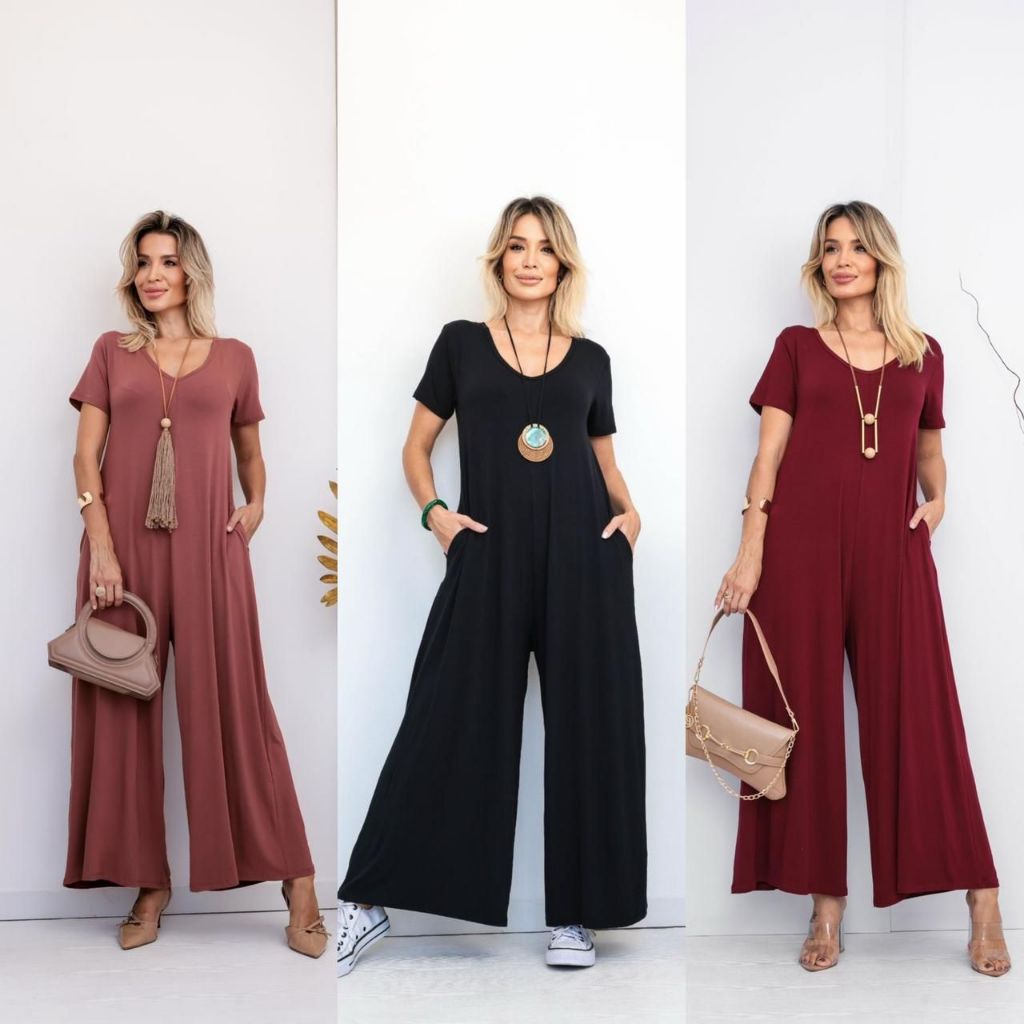 Macacão Feminino Pantalona Com Bolso Na Lateral Tecido Viscolycra Moda Casual em Oferta na Shopee