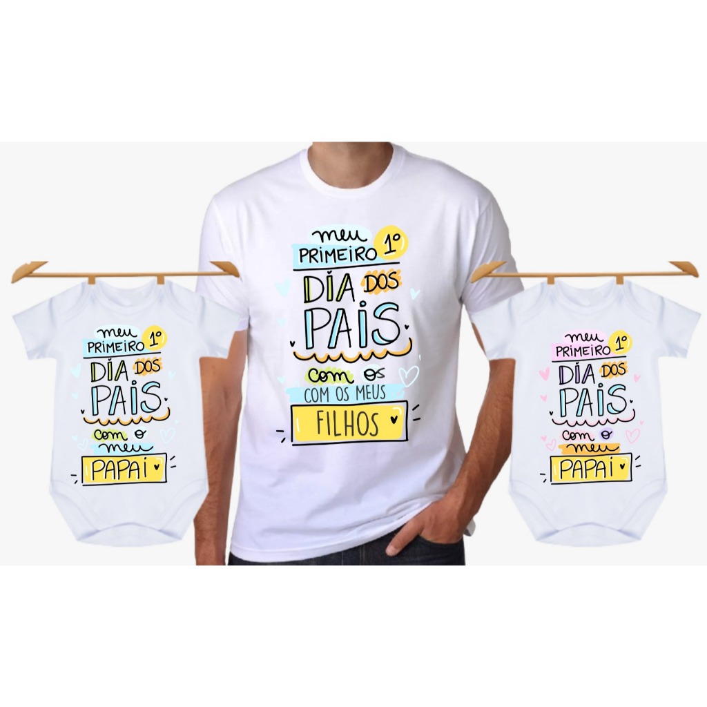 Kit Camiseta e Body Primeiro dia dos Pais Gêmeos com os Meus Filhos Filhas Dia dos Pais Pai de Gêmeos