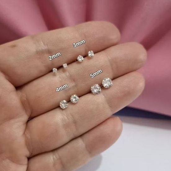 Brinco de Prata 925 Legítima com Zircônia - 2mm - 3mm - 4mm e 5mm em Oferta na Shopee