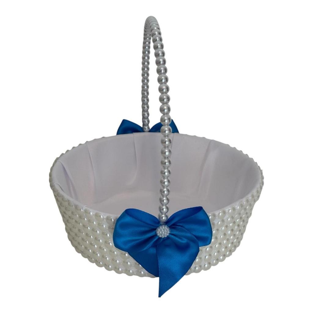 Cesta florista Perolas Daminha Laços Azul Royal em Oferta na Shopee