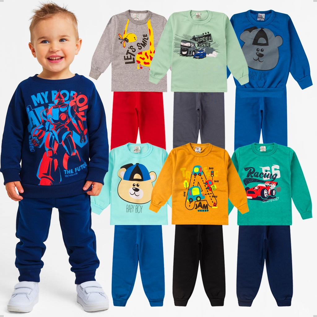 Kit Sortido de 4 ou 6 Peças Conjunto Moletom Infantil Menino Outono Inverno Masc