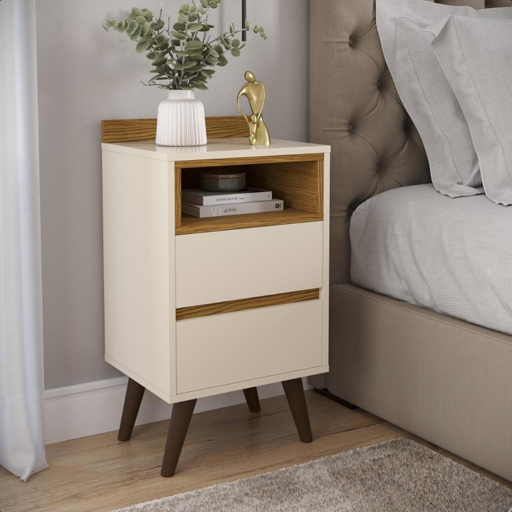 Mesa de  Cabeceira Alamo Estilo Retrô 2 Gaveta Quarto Diversas Cores em Oferta na Shopee
