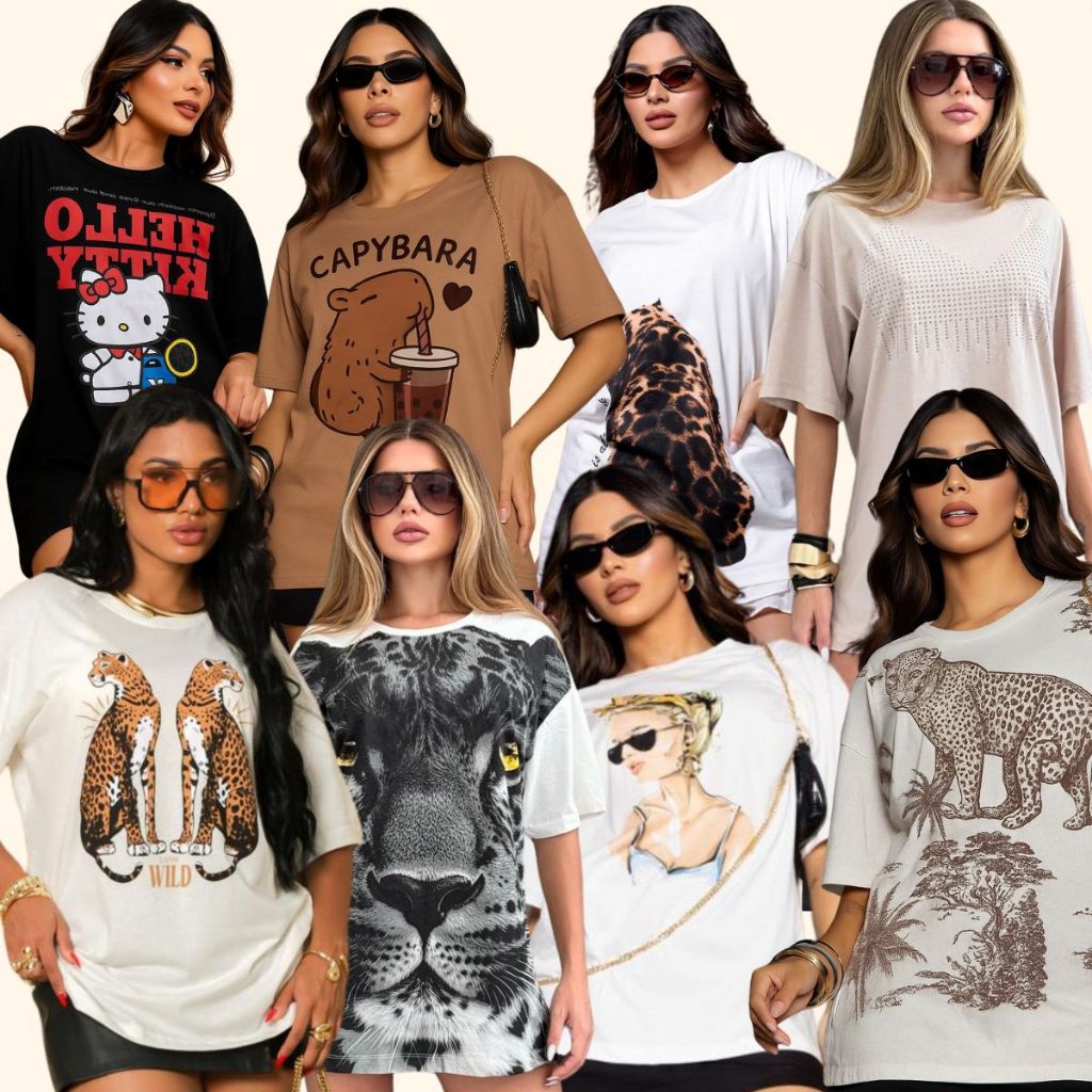 Max Blusão Oversized Feminino Diversas Estampa Camiseta 100% Algodão StreetWear