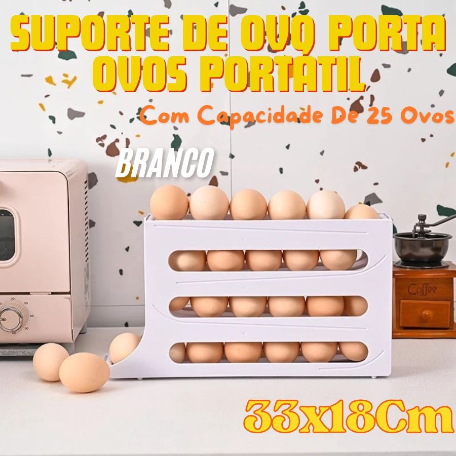 Suporte De Ovo Porta Ovos Portátil Com Capacidade De 25 Ovos 33x18Cm Branco Para Geladeira Dispense