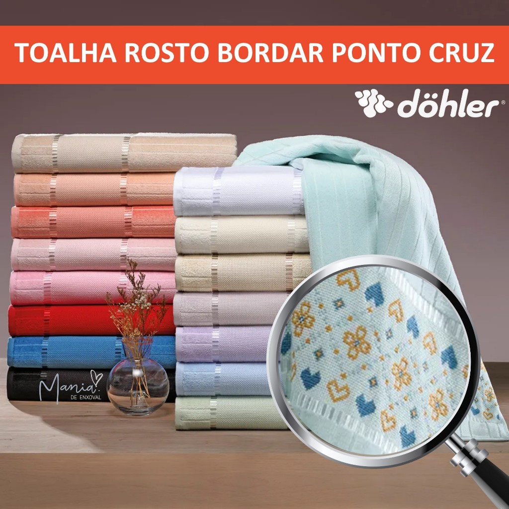 Toalha De Rosto Para Bordar Ponto Cruz Bella Dohler 100% Algodão Aveludada Artesanato em Oferta na Shopee