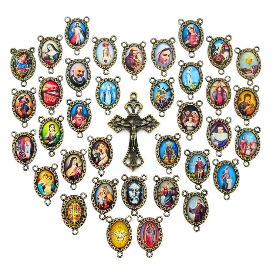 15 Entremeios + 15 Crucifixos Para Terço Ouro Velho em Oferta na Shopee