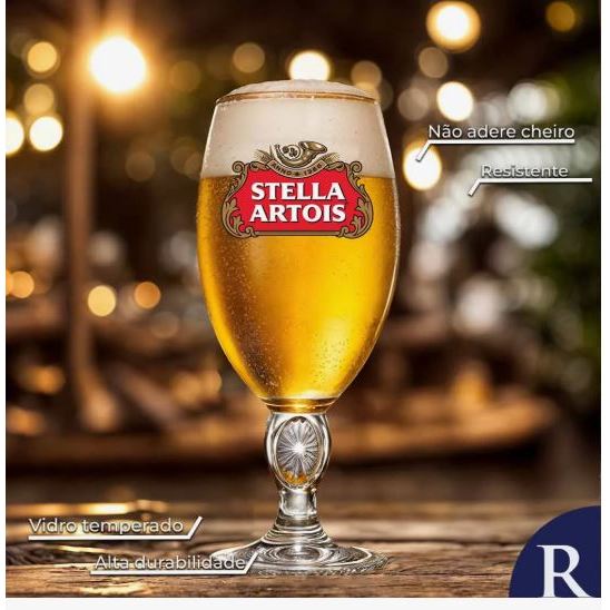 2 Taças De Cerveja Stella Artois 250ml Ambev Copo Borda Dourada Cálice