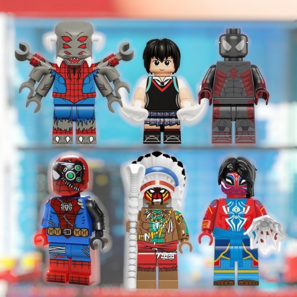 homem aranha figura ação boneco blocos versões personagem peni multiverso aranhaverso spiderman ferro punk