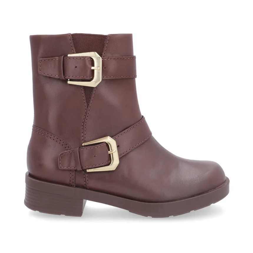 Bota Feminina Salto Plataforma Marrom Fivelas Elástico Usaflex