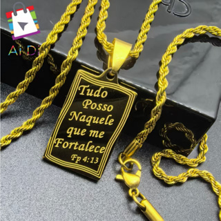 Corrente com Pingente Religioso “Tudo Posso” – Aço Inoxidável 316L Unissex, Dourada ou Prateada em Oferta na Shopee