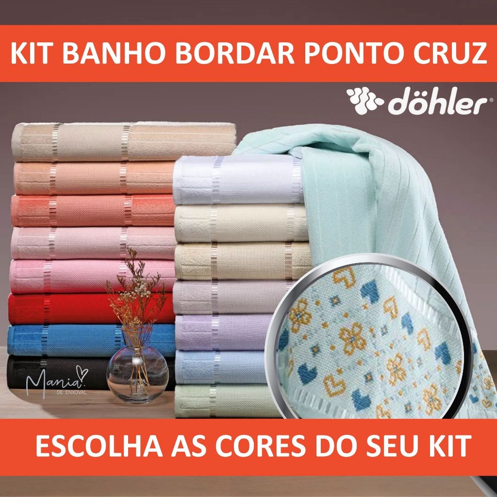 Kit Toalhas De Banho Para Bordar Ponto Cruz Bella Dohler 100% Algodão Aveludada Artesanato - Home & Living