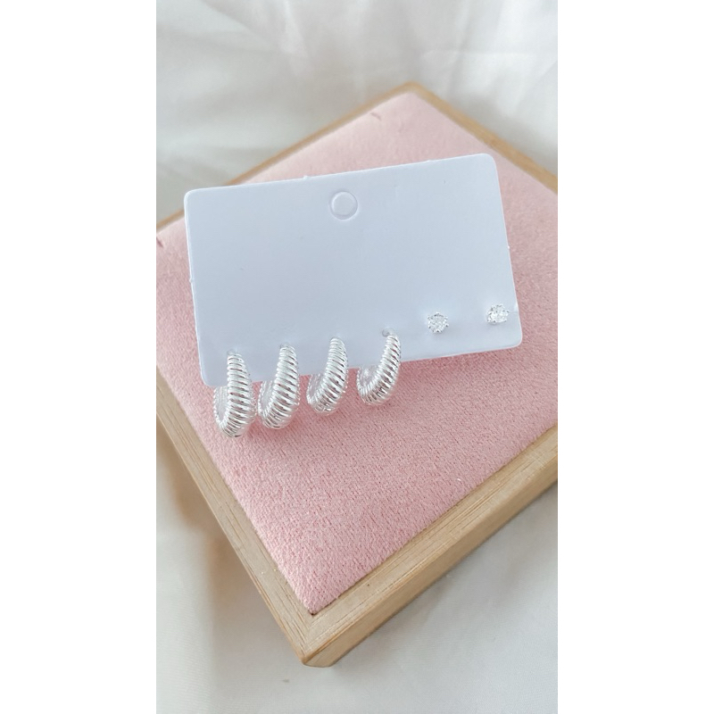 Trio de Brincos Argolinhas + Ponto de Luz banhado a prata 925 em Oferta na Shopee