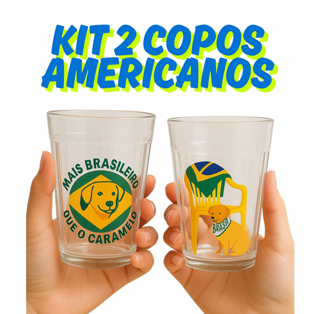 Kit 2 Copos Americanos 190ml Cachorro Vira Lata Caramelo Meme Brasilidade Café/Cerveja
