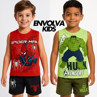 Conjunto Regata Malha  100% Algodão Infantil de Menino Hulk e Aranha em Oferta na Shopee