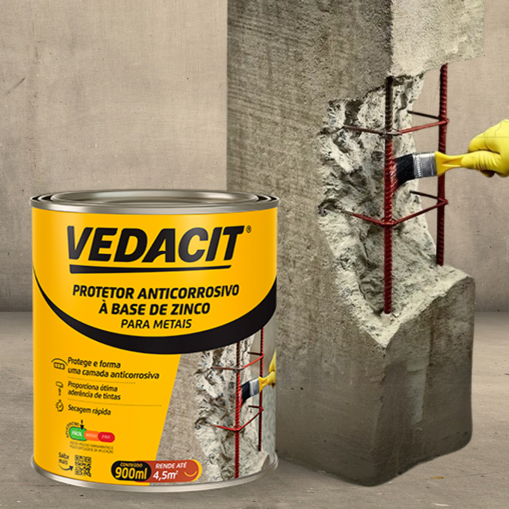 Protetor Anticorrosivo Base Zinco Armatec 900ml Vedacit Neutralizador Primer Metal Corrosão Resina Sintética Obra