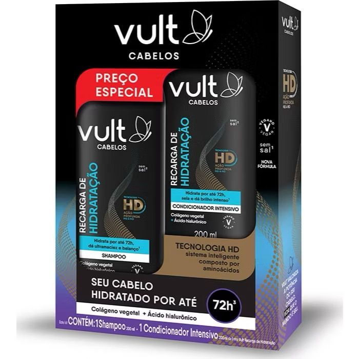 Kit Promocional Vult Shampoo+Condicionador 200ml Vegano | Hidratação | Reconstrução | Liso Profundo