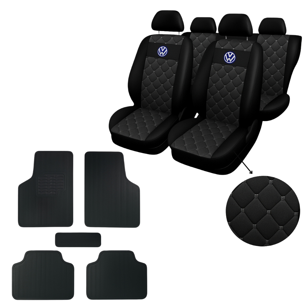 Kit Capa Banco Carro couro P/ Gol Voyage Parati Golf Fox g1 g2 g3 g4 tapete de carro borracha 5 peça em Oferta na Shopee