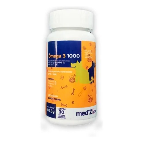 OMEGA 1000 MG MEDZ 30 CAPS OMEGA 3 SUPLEMENTO PARA CAES E GATOS