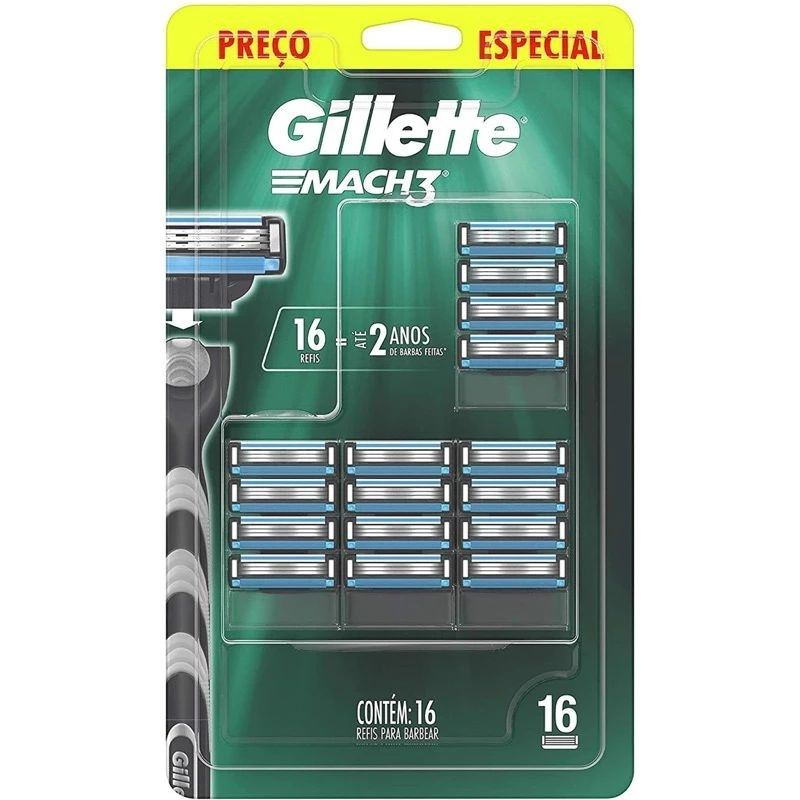 16 Carga Refil Barbeador Gillette Mach 3 Pele Normal - 16 Cartuchos em Oferta na Shopee