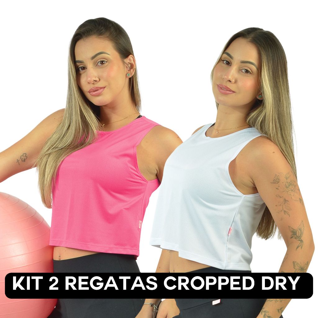 Kit 2 Regatas Cropped Dry Fit Academia Feminina Com Microfuros UV50+  Blusa Fitness em Oferta na Shopee