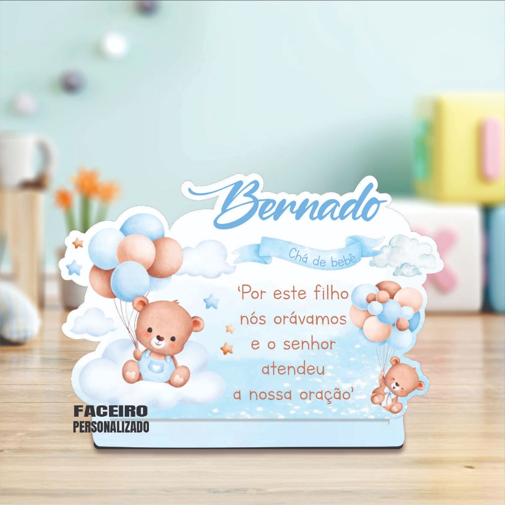 Lembrancinha Chá de fralda Menino - Centro de mesa Ursinho mdf - Chá de bebê ursinho baloeiro menino