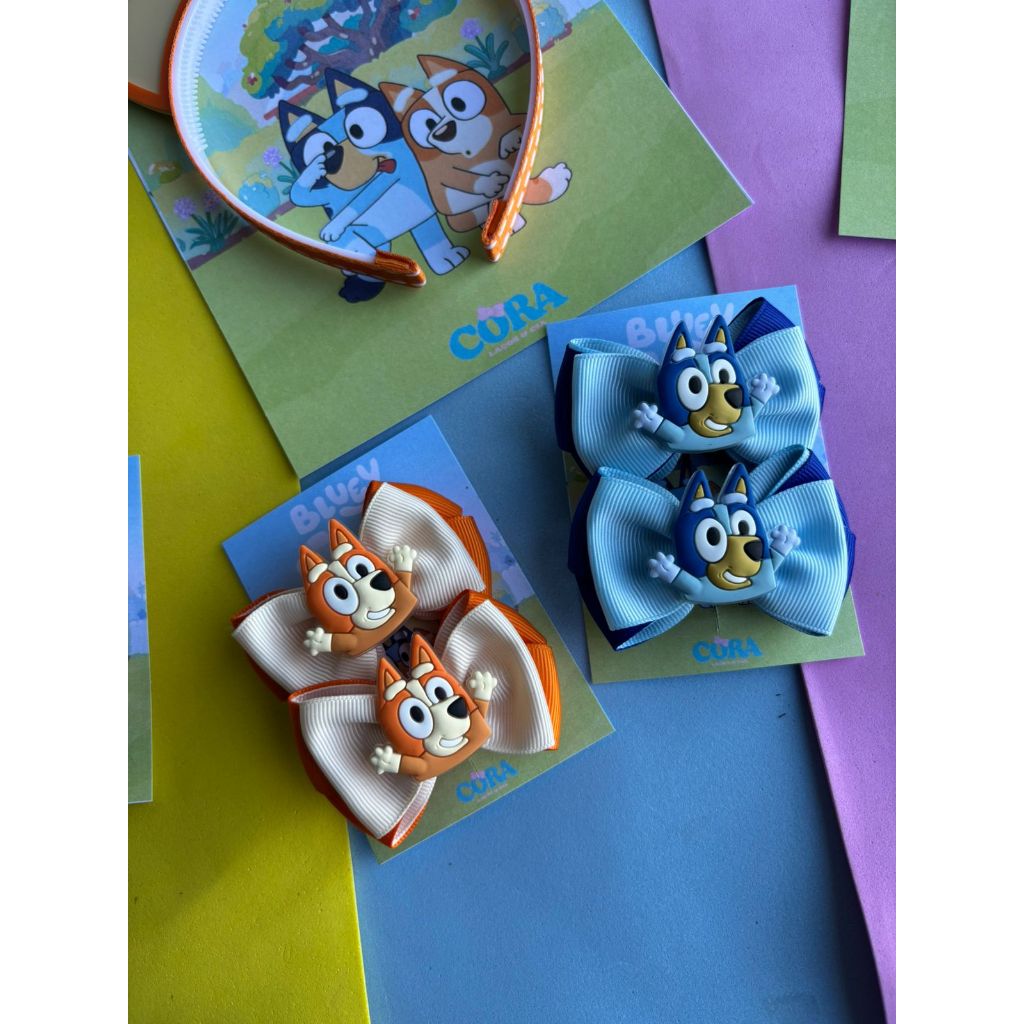 Laço cabelo Infantil Bluey e Bingo – Par de Laços Presilha e Xuxinha  Acessório de Cabelo Menina
