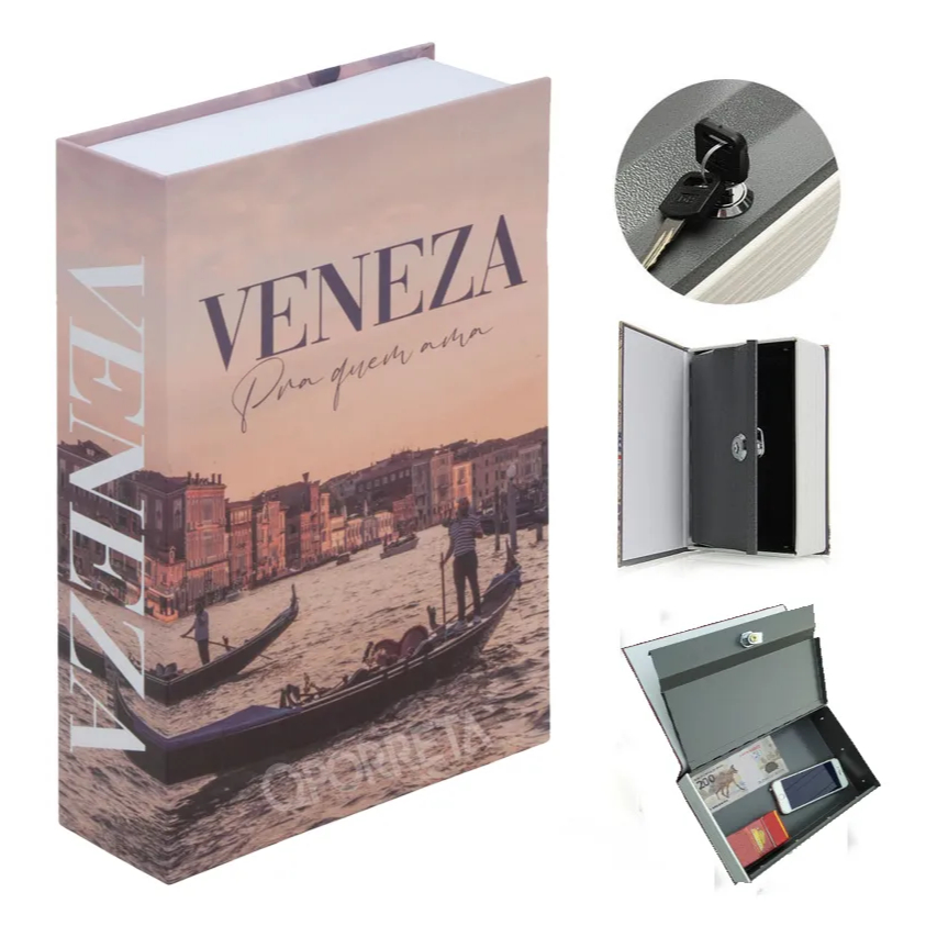 Cofre Camuflado Formato Livro C/ Chaves Porta Joias Veneza
