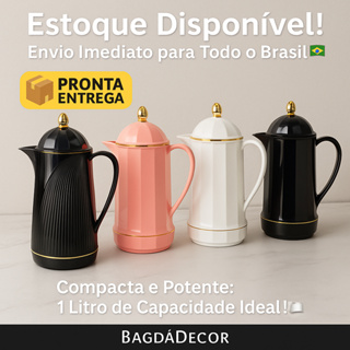 Garrafa Térmica Elegante 1L com Vedação Segura e Interior de Vidro Café Chá | BagdáDecor em Oferta na Shopee