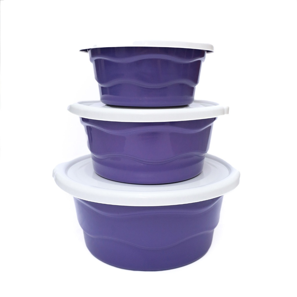 kit com 3 bacias com tampa Plástico Reforçado multiuso domestico lavadeira kit churrasco saladeira