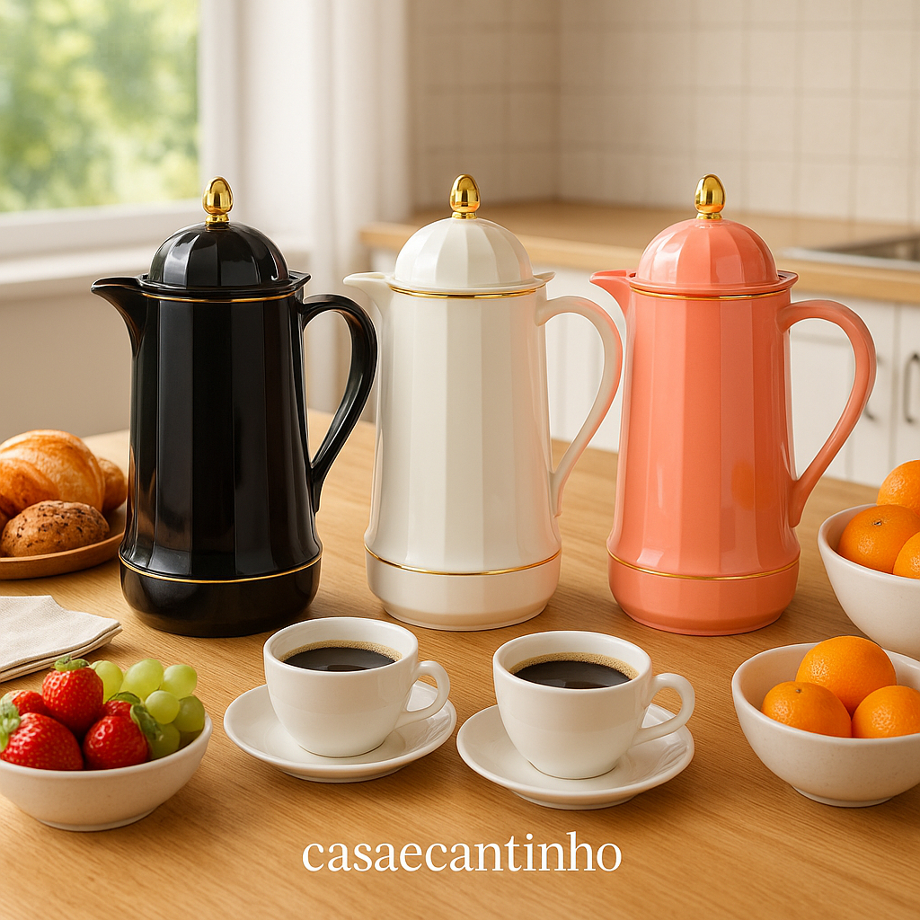 Garrafa Térmica Luxo 1L com Tampa Dourada | Café Chá Design Decorativo Elegante Mesa Posta em Oferta na Shopee