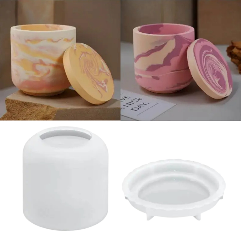 Molde de Silicone Pote com Tampa Liso para Cimento Resina Gesso Velas Forma Potes com Tampa em Oferta na Shopee